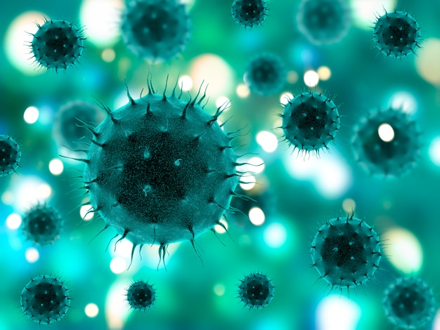 Medizinischer Hintergrund 3D mit abstrakten Viruszellen