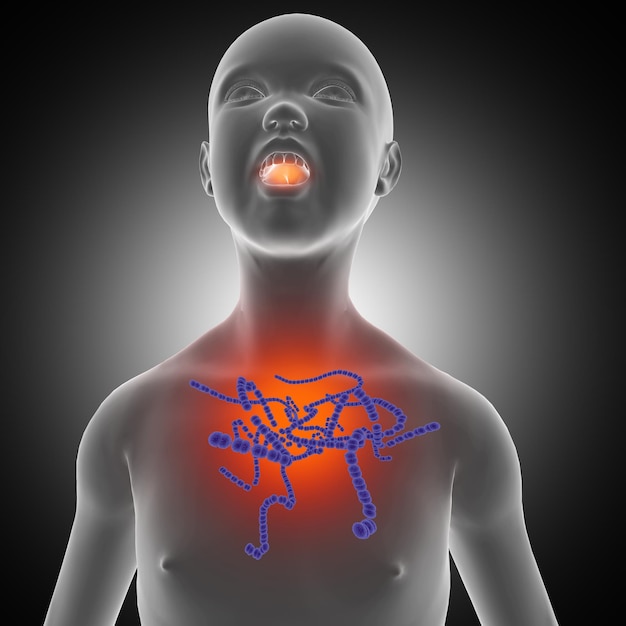 Kostenloses Foto medizinisches 3d-bild mit bild, das ein kind mit strep-a-virus darstellt