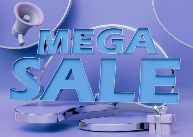 Mega Sale für den Einzelhandel mit Megaphon und Podium