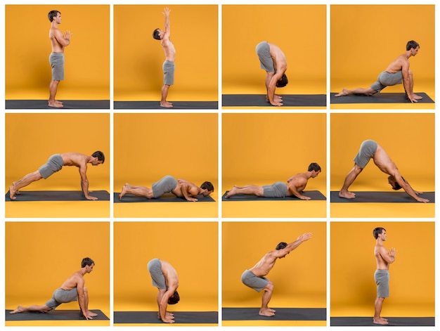 Kostenloses Foto mehrfaches yoga wirft collage auf