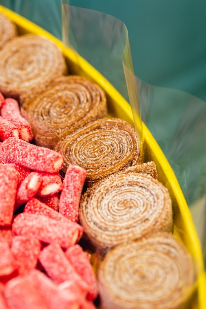 Mehrfarbige Kaubonbons Nahaufnahme Süßigkeiten Hintergrund Makroaufnahme