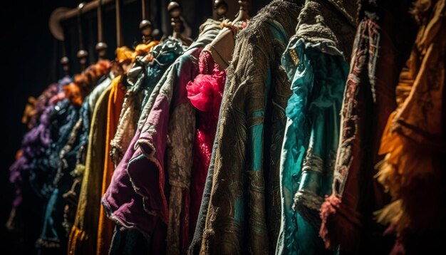 Mehrfarbige Kleidungsstücke hängen in modischen Bekleidungsgeschäften mit generativer KI