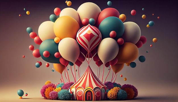Mehrfarbige Luftballons bringen Freude an der von KI generierten Feier