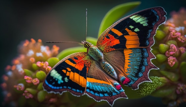 Kostenloses Foto mehrfarbiger schmetterling auf gelber blume nahaufnahme der generativen ki der schönheit