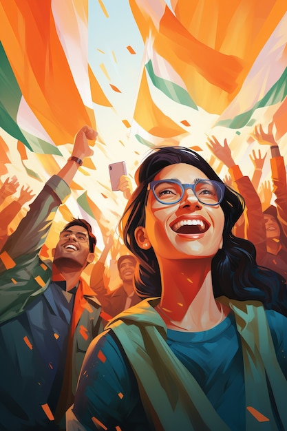 Menschen aus niedrigem Winkel feiern den Tag der Indischen Republik