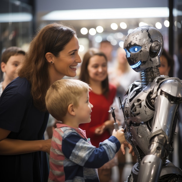 Kostenloses Foto menschen, die mit robotern umgehen