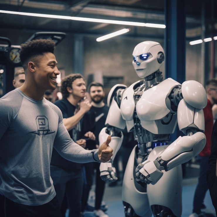 Menschen, die mit Robotern umgehen