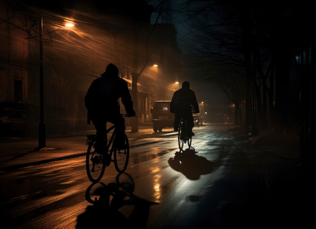 Kostenloses Foto menschen fahren nachts mit dem fahrrad auf der straße