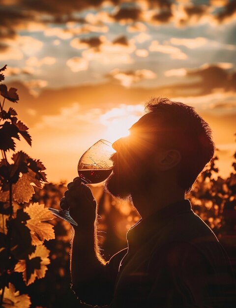 Menschen genießen ein Glas Wein in einem Weinberg mit atemberaubender Naturlandschaft