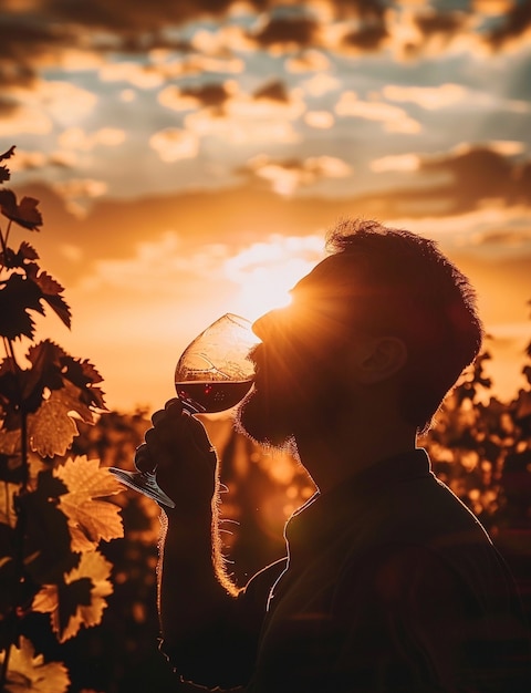 Menschen genießen ein Glas Wein in einem Weinberg mit atemberaubender Naturlandschaft