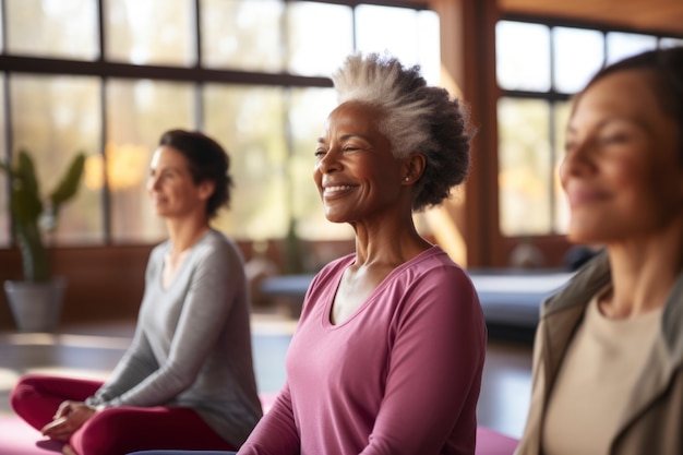 Menschen machen gemeinsam Yoga im Fitnessstudio