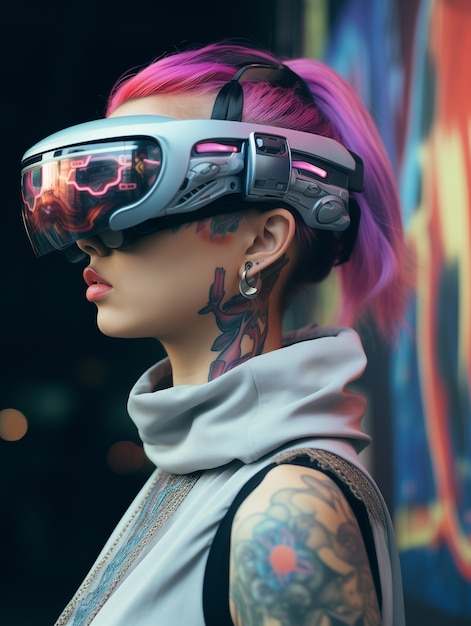 Kostenloses Foto menschen mit futuristischen hightech-virtual-reality-brillen