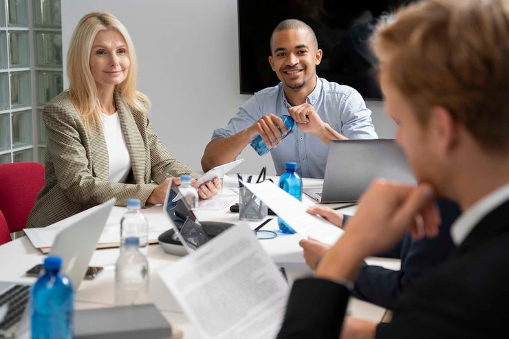 Kostenlose Foto menschen mit mittlerer einstellung arbeiten zusammen