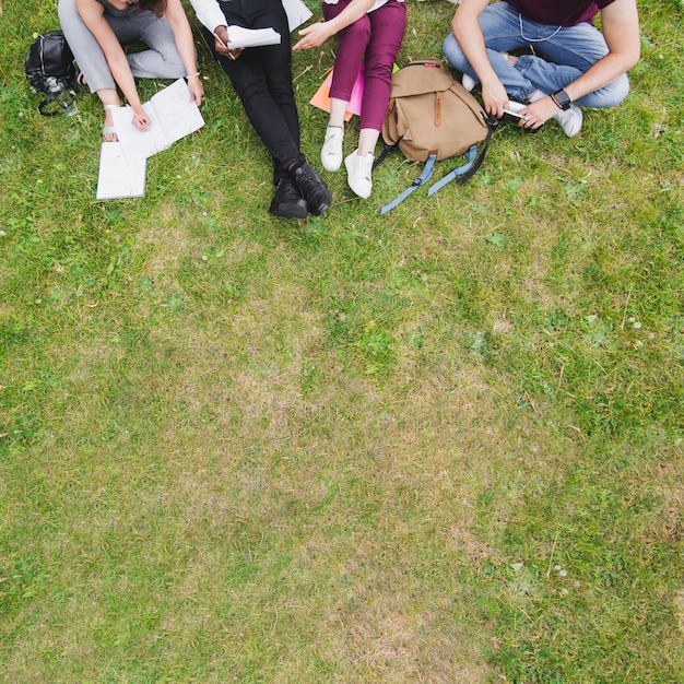 Menschen sitzen auf Gras studieren