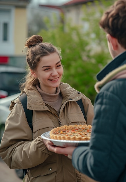 Menschen tauschen Kuchen-Dessert aus