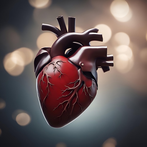 Menschliches Herz auf einem Bokeh-Hintergrund, 3D-Illustration