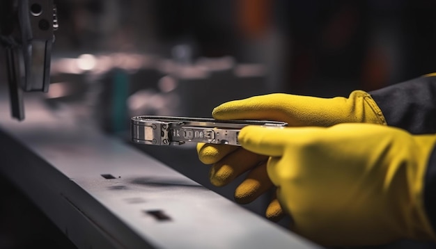 Kostenloses Foto metallarbeiter, der einen schraubenschlüssel in der hand hält, repariert maschinen in innenräumen, die durch ki generiert wurden
