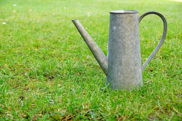 Kostenloses Foto metallgießkanne auf einer wiese tagsüber