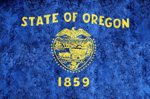 Metallische Oregon-Staatsflagge, Hintergrund der Oregon-Flagge Metallische Textur