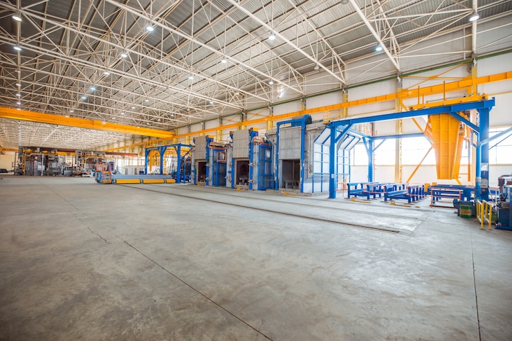 Kostenlose Foto metallöfen in einer großen fabrik mit schweren geräten.
