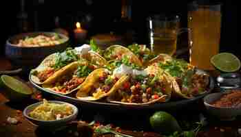 Kostenloses Foto mexikanisches festmahl mit guacamole und taco-jalapeno-avocado-gewürzfrische, erzeugt durch künstliche intelligenz