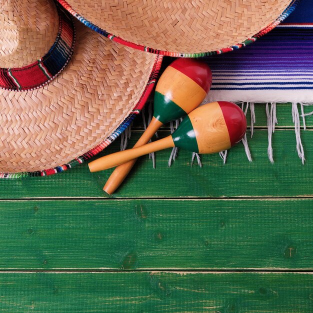 Mexiko Cinco de Mayo Grenze Holz Hintergrund Sombrero