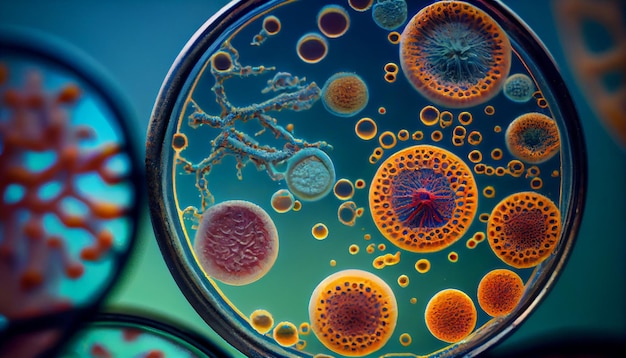 Kostenloses Foto mikroorganismus vergrößert, um die von ki erzeugte molekulare struktur zu zeigen