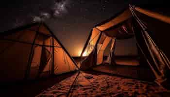 Kostenloses Foto milchstraße beleuchtet von ki erzeugtes kuppelzelt auf berg