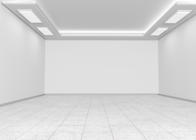 Minimale Räume und Wände mit Lichteffekten in 3D-Rendering