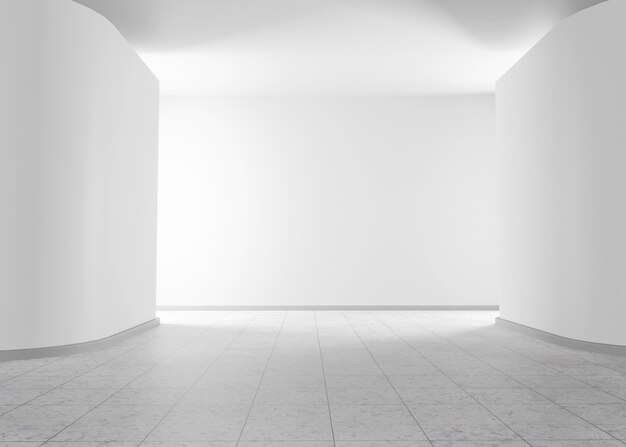 Minimale Räume und Wände mit Lichteffekten in 3D-Rendering