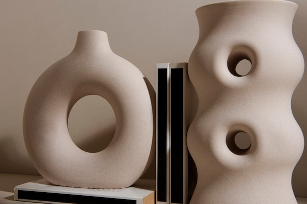 Kostenloses Foto minimalistische moderne vasen und bücher