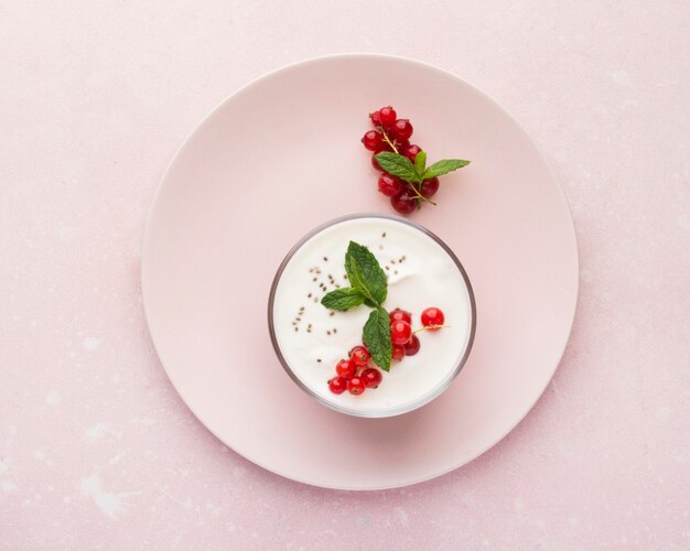 Minimalistisches Bio-Food-Lifestyle-Konzept für Joghurt und Preiselbeeren