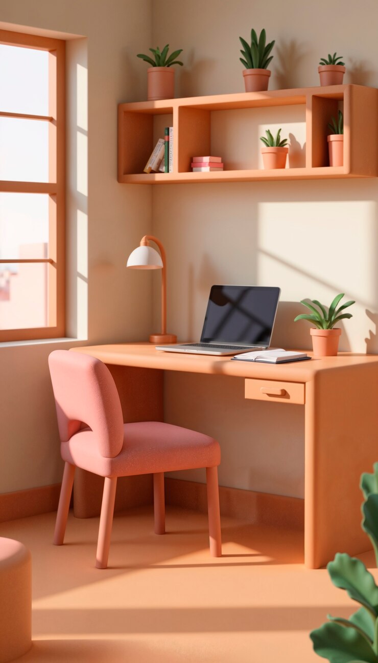 Minimalistisches Heimbüro mit Pastelltönen