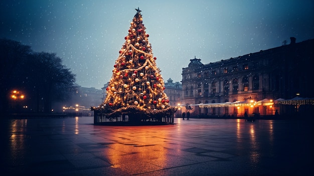 Kostenloses Foto mit ornamenten geschmückter weihnachtsbaum im öffentlichen raum