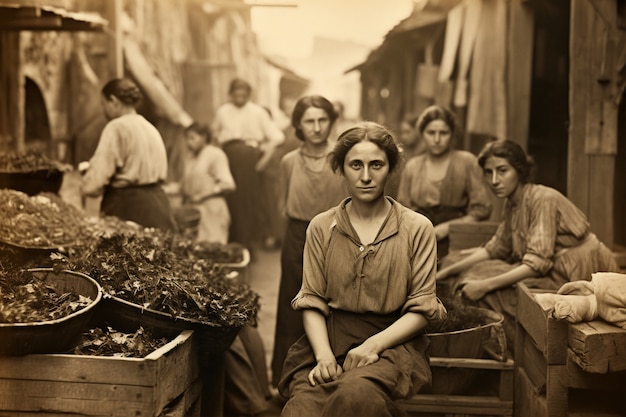 Kostenloses Foto mitelmäßige aufnahmen von menschen, die ein vintage-porträt posieren