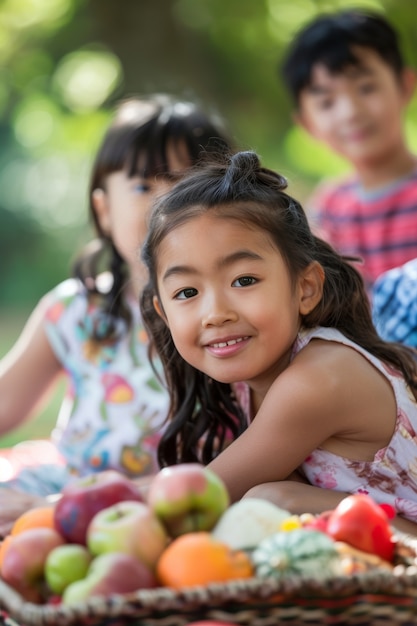 Kostenloses Foto mittelgroße kinder genießen einen picknicktag