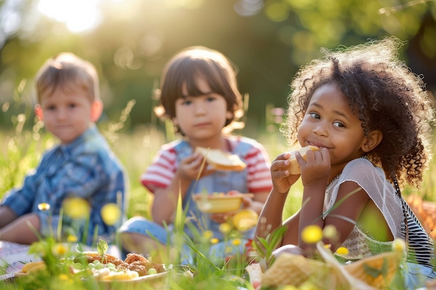 Kostenloses Foto mittelgroße kinder genießen einen picknicktag