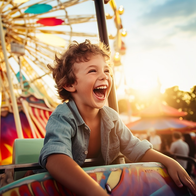 Kostenloses Foto mittelgroßer junge, der spaß im abenteuerpark hat