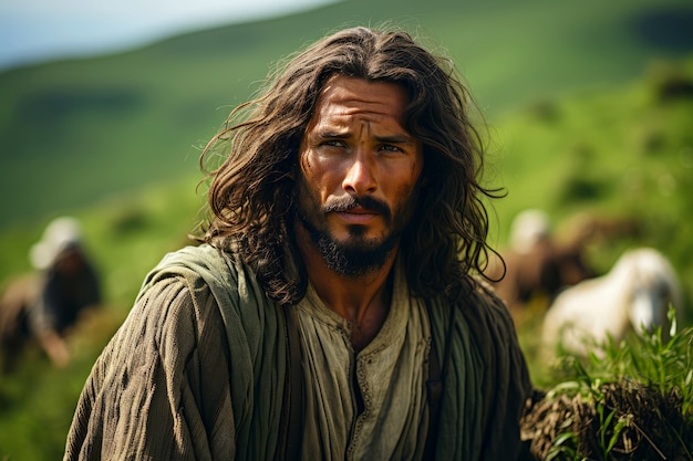 Kostenloses Foto mittelgroßes jesusporträt im freien
