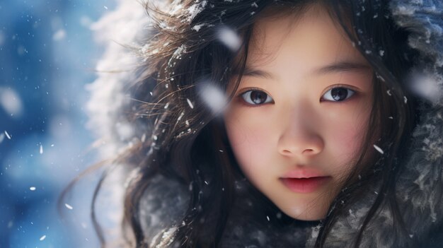 Mittelgroßes Mädchen posiert im Freien in der Wintersaison