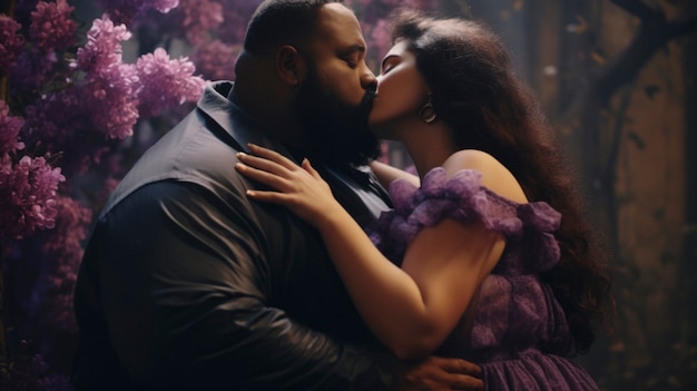 Kostenloses Foto mittelgroßes paar küsst sich im fantasy-hintergrund