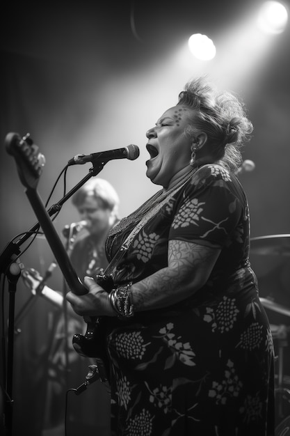 Mittelschuss rebellierende Großmutter singt