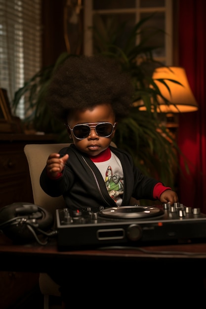 Mittlere Aufnahme eines Kindes als DJ
