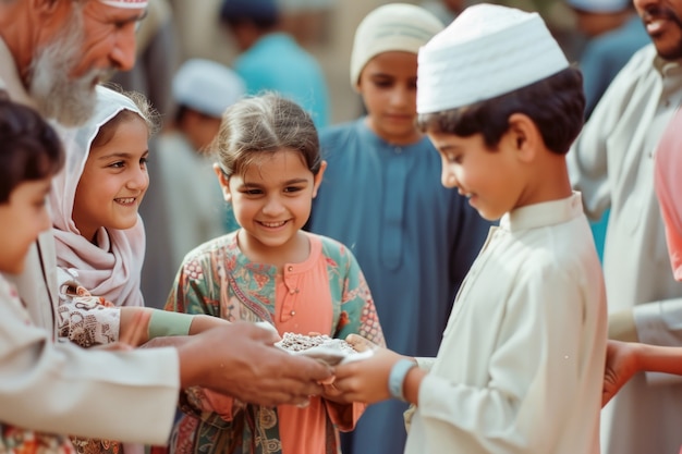 Mittlere Aufnahme von Menschen, die Eid al-Fitr feiern