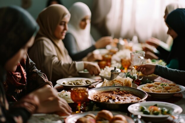 Mittlere Aufnahme von Menschen, die Eid al-Fitr feiern