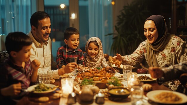 Mittlere Aufnahme von Menschen, die Eid al-Fitr feiern