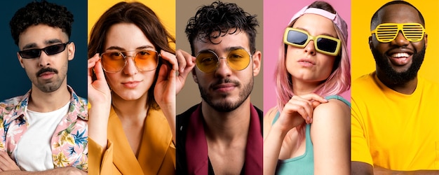 Kostenloses Foto mittlere aufnahmen von menschen mit brille, die im studio posieren