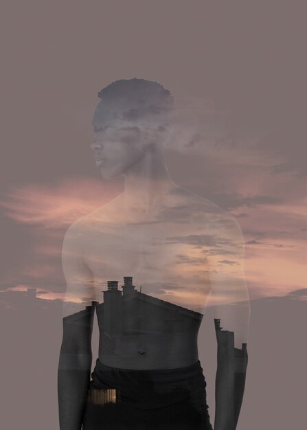 Mittlere menschliche Silhouette und Natur