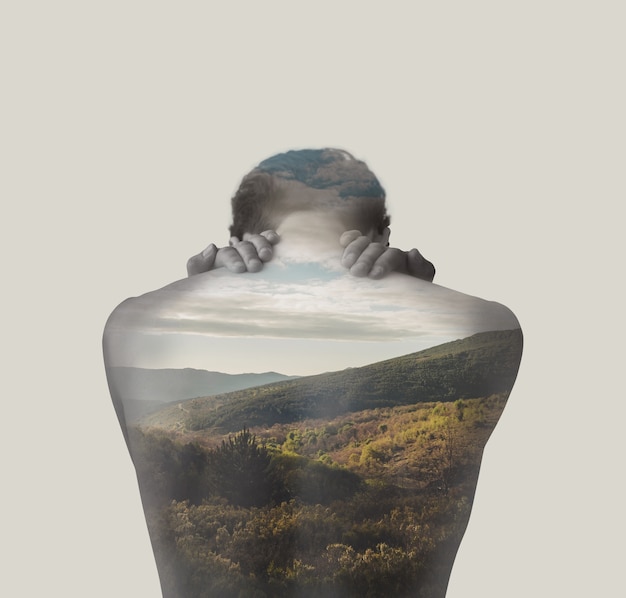 Mittlere menschliche Silhouette und Natur