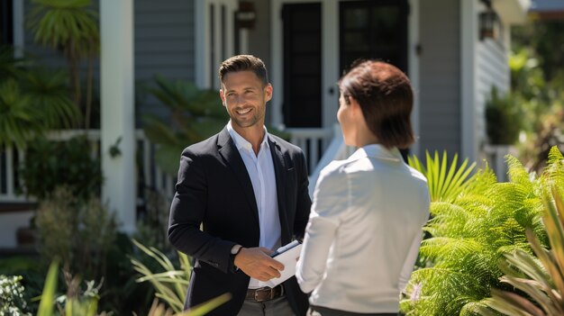 Mittlere Schüsse von Menschen, die als Immobilienmakler arbeiten